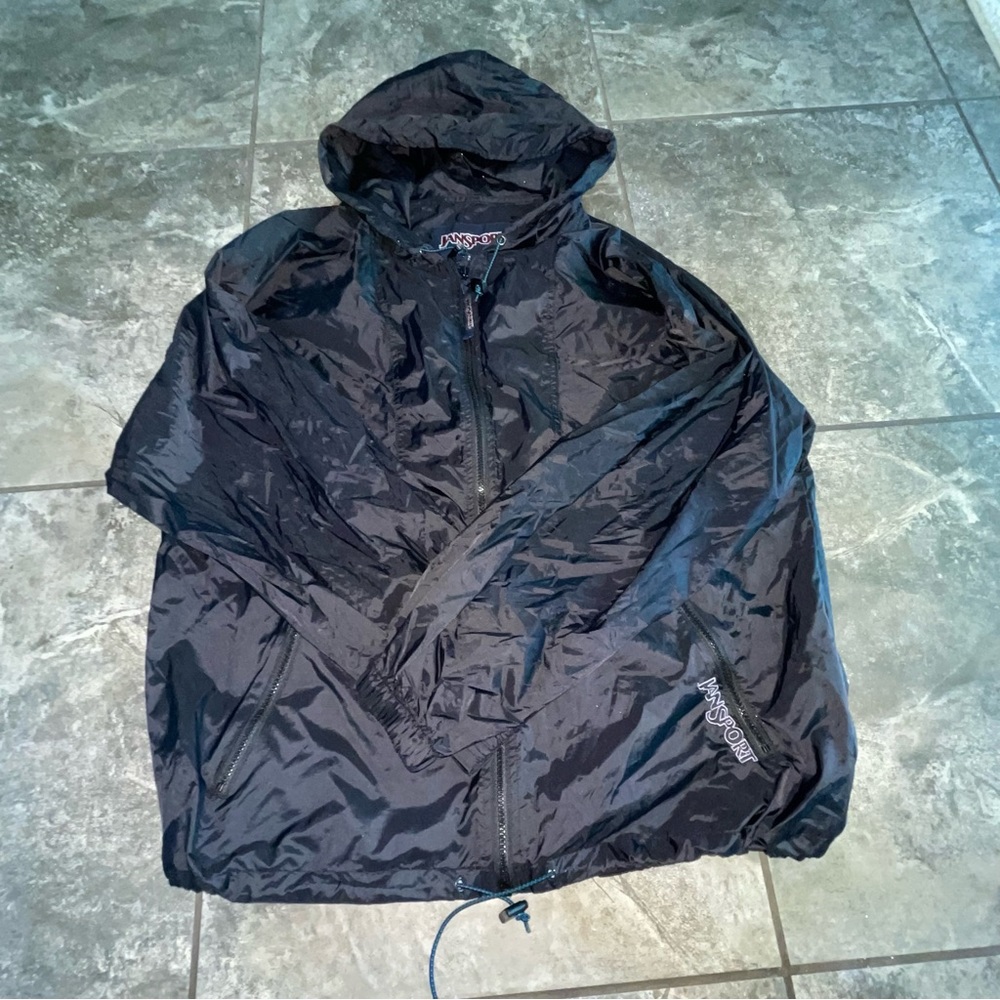 Jansport Windbreaker Black Nylon Jacket Mens L